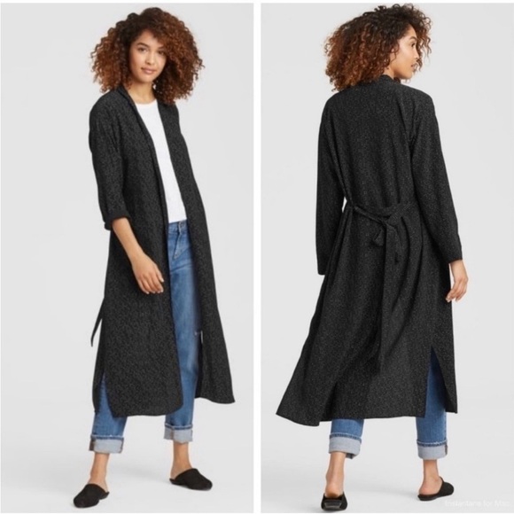 Eileen Fisher Black and White Speck Morse Code Duster Wrap Kimono Cardigan - Picture 16 of 16